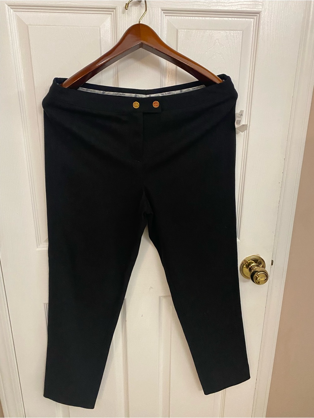 Tory Burch Black Leggings with Gold Logo Buttons
